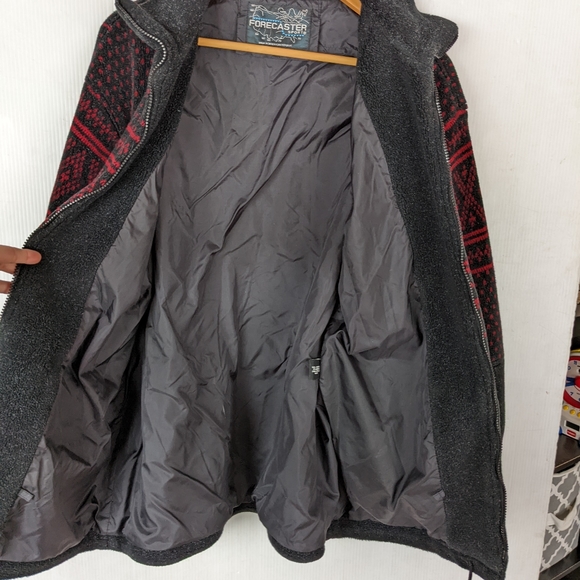 VINTAGE Forecaster Sport black red diamond fair isle cozy fleece teddy jacket - Picture 12 of 12